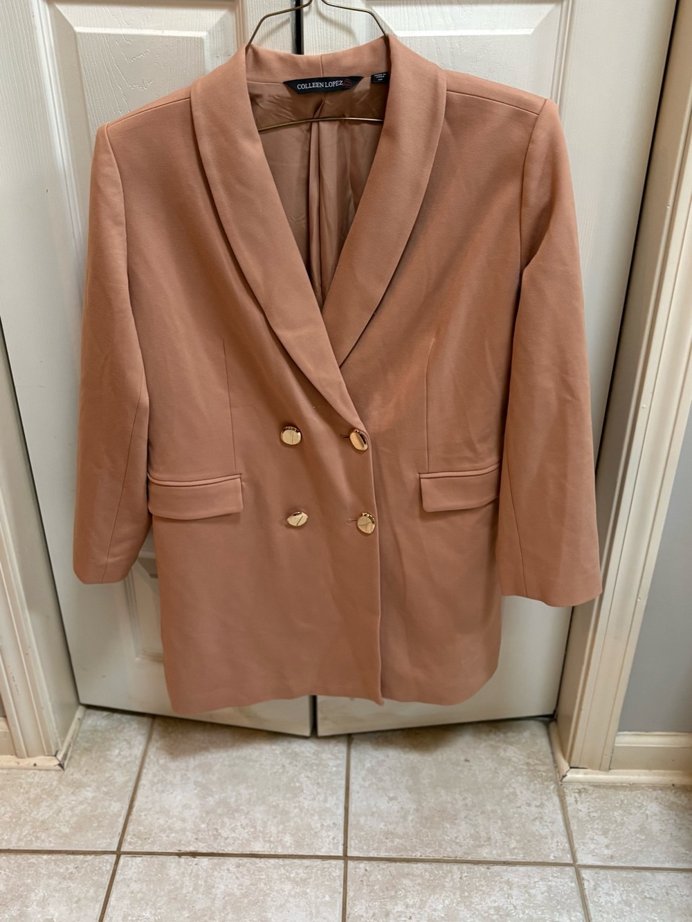 Colleen Lopez Blush Pink Double-Breasted Blazer with Gold Buttons